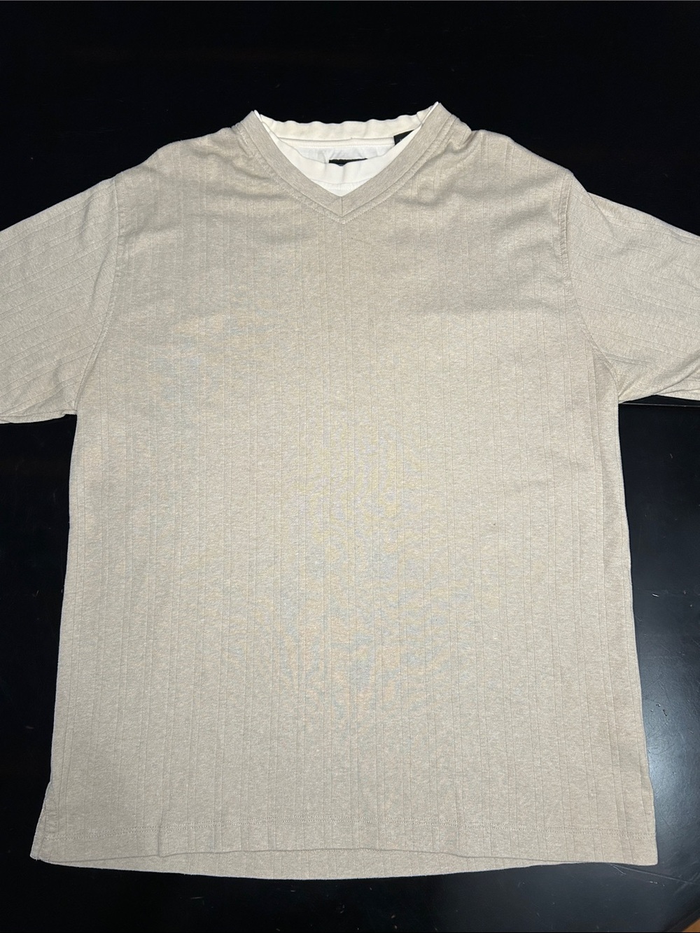 Vintage Haggar Men's V-Neck Short Sleeve layered Sweater t-shirt in Light Beige